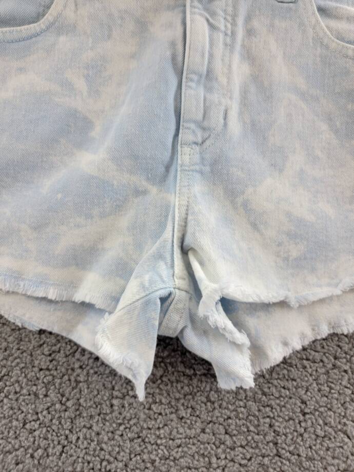 Guess Denim Mom Shorts Women's 28 Agua Acid-Washed Raw Hem Button Zip Closure