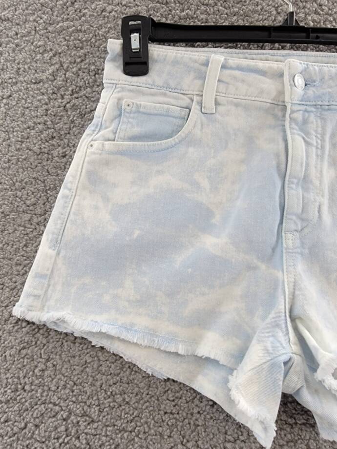 Guess Denim Mom Shorts Women's 28 Agua Acid-Washed Raw Hem Button Zip Closure