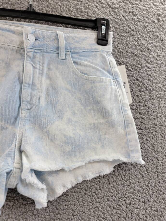 Guess Denim Mom Shorts Women's 28 Agua Acid-Washed Raw Hem Button Zip Closure
