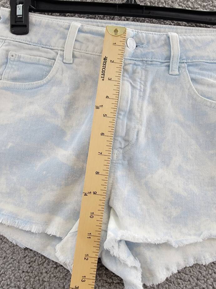 Guess Denim Mom Shorts Women's 28 Agua Acid-Washed Raw Hem Button Zip Closure