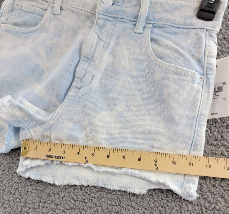 Guess Denim Mom Shorts Women's 28 Agua Acid-Washed Raw Hem Button Zip Closure