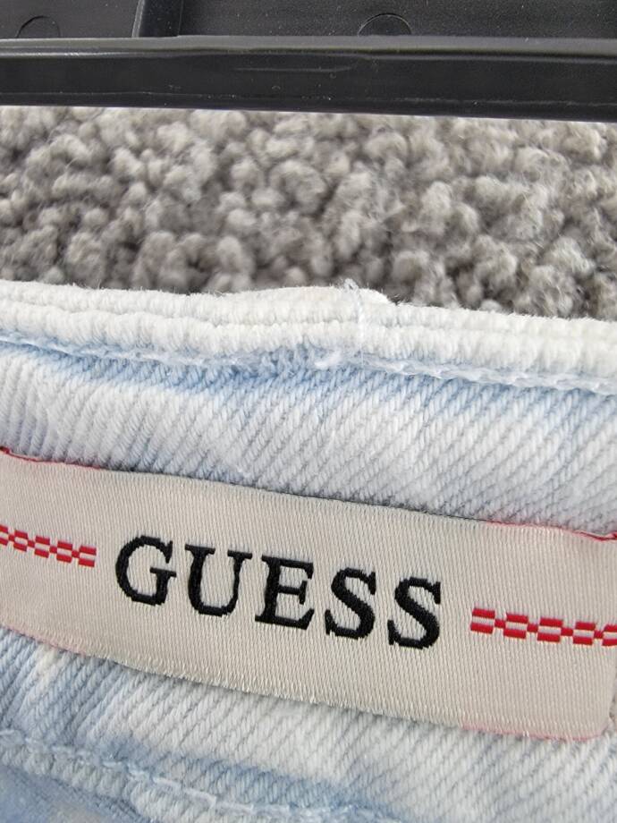 Guess Denim Mom Shorts Women's 28 Agua Acid-Washed Raw Hem Button Zip Closure