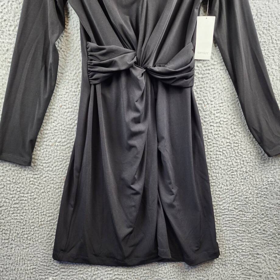 Karen Kane Twist Front Dress Women's XS Black Solid V-Neck Long Sleeve Pullover
