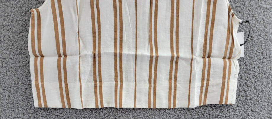 Bella Dahl Boxy Button Back Top Women's L Redwood Stripe Linen Blend Crew Neck