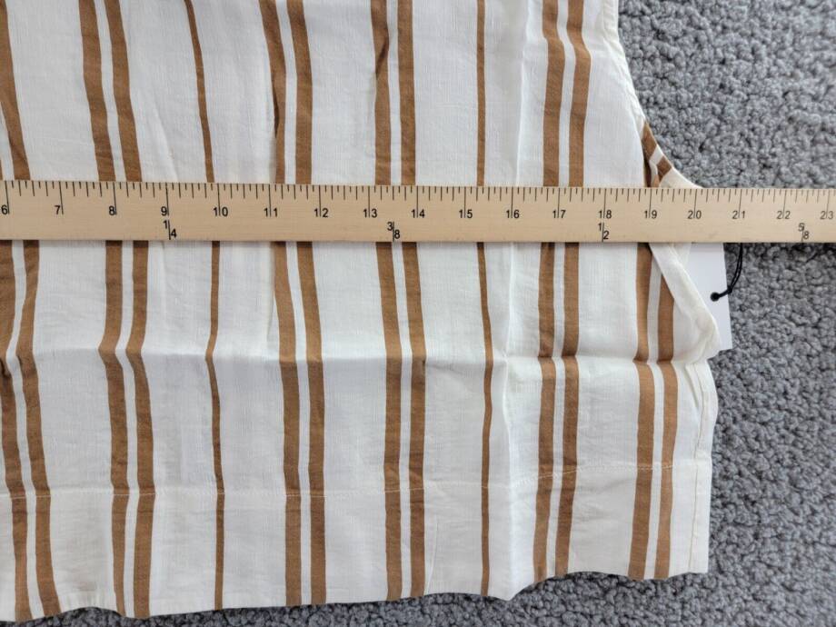 Bella Dahl Boxy Button Back Top Women's L Redwood Stripe Linen Blend Crew Neck