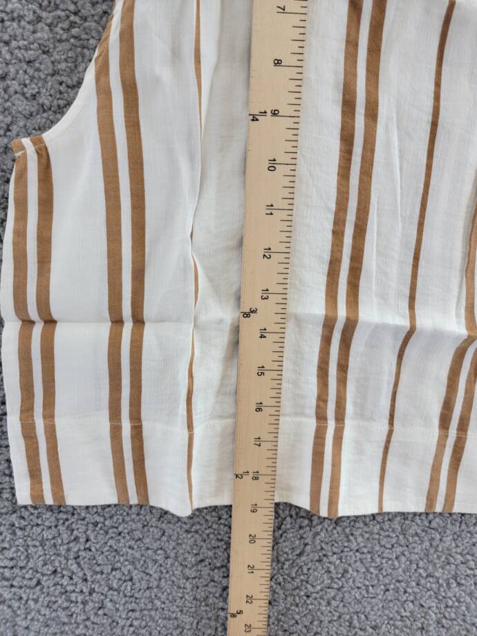 Bella Dahl Boxy Button Back Top Women's L Redwood Stripe Linen Blend Crew Neck