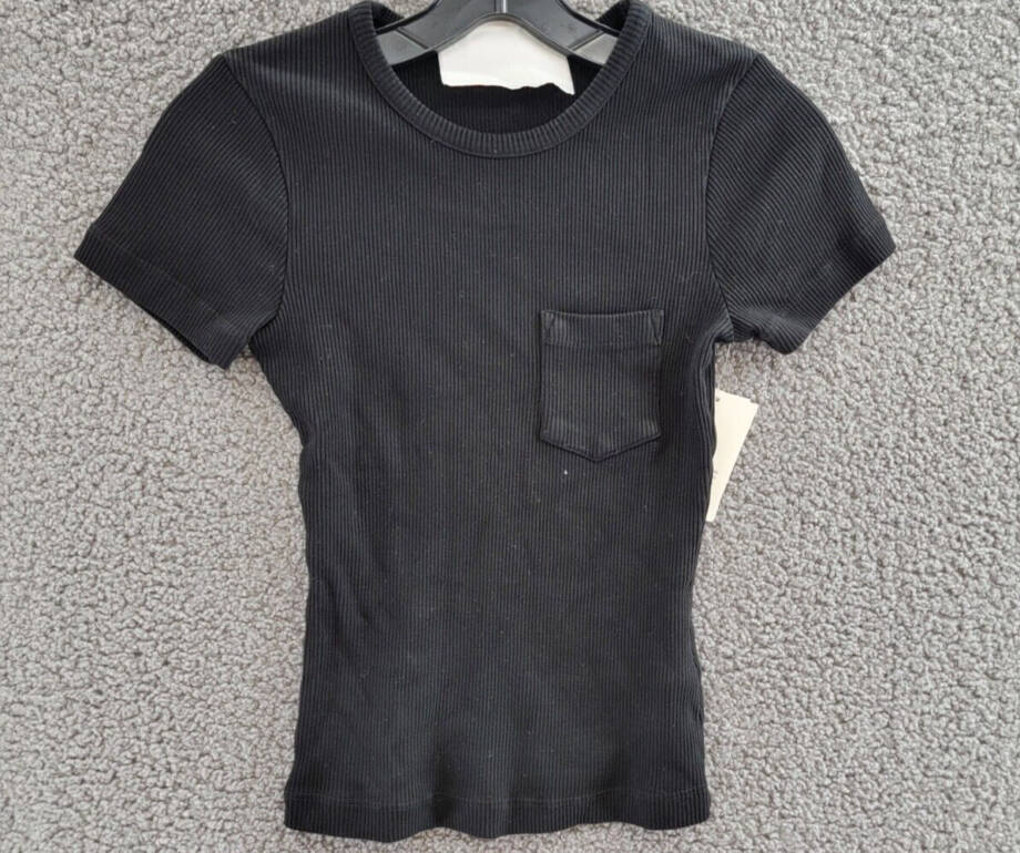 Agolde Arlo Rib Knit Pocket Tee Women's XS Black Solid Crew Neck Short Sleeve