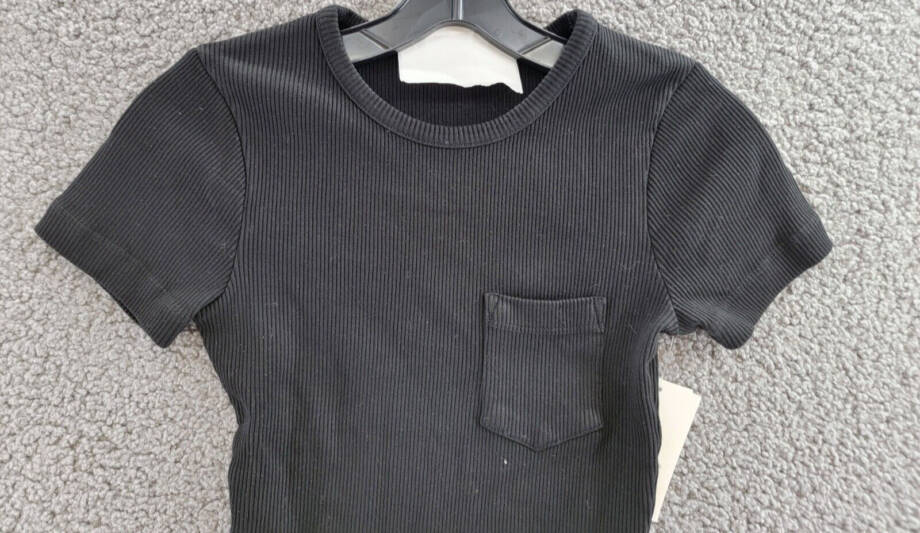 Agolde Arlo Rib Knit Pocket Tee Women's XS Black Solid Crew Neck Short Sleeve