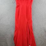 Jarlo Deep V-Neck Gown Women's 8 Red Side Slit Spaghetti Strap Back Zip Closure