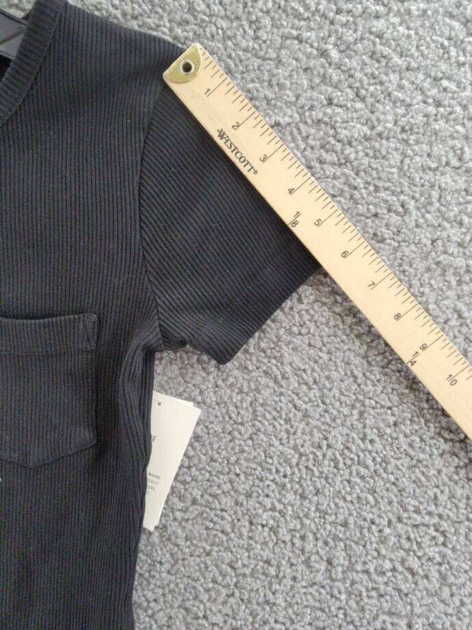 Agolde Arlo Rib Knit Pocket Tee Women's XS Black Solid Crew Neck Short Sleeve