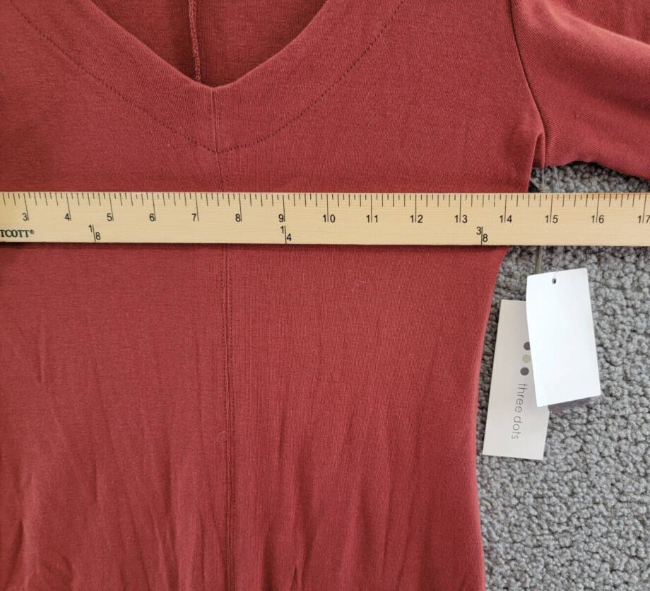 Three Dots V-Neck Midi Sweaterdress Women's S Russet Brown Long Sleeve Pullover