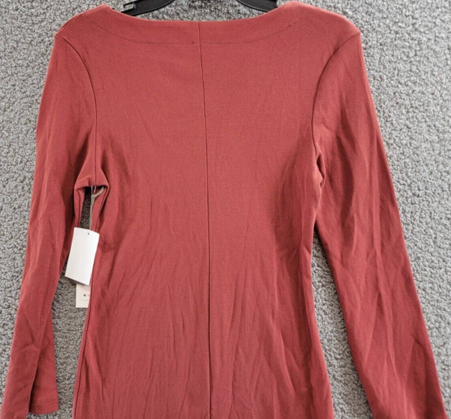 Three Dots V-Neck Midi Sweaterdress Women's S Russet Brown Long Sleeve Pullover