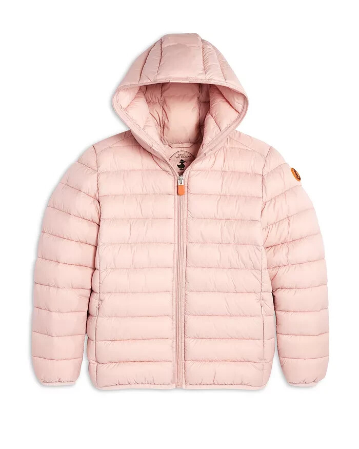 Save The Duck Lily Hooded Puffer Jacket Girls' 14 Blush Pink Full Zip Closure