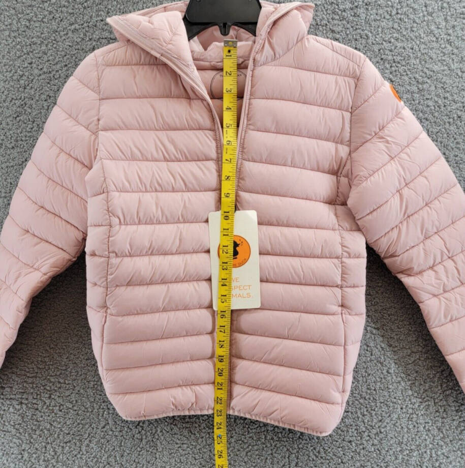 Save The Duck Lily Hooded Puffer Jacket Girls' 14 Blush Pink Full Zip Closure