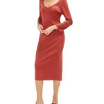 Three Dots Bell Sleeve Dress Women's XL Russet Brown V-Neck Long Sleeve Pullover