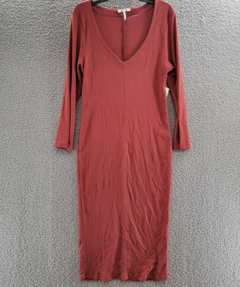 Three Dots Bell Sleeve Dress Women's XL Russet Brown V-Neck Long Sleeve Pullover