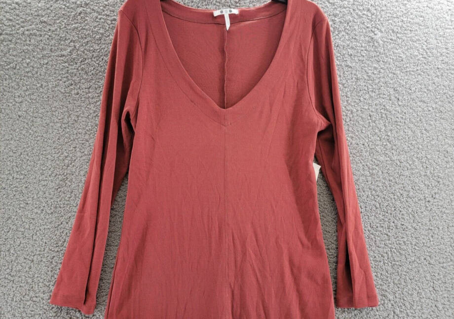 Three Dots Bell Sleeve Dress Women's XL Russet Brown V-Neck Long Sleeve Pullover