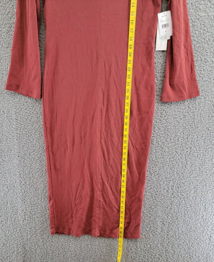 Three Dots Bell Sleeve Dress Women's XL Russet Brown V-Neck Long Sleeve Pullover