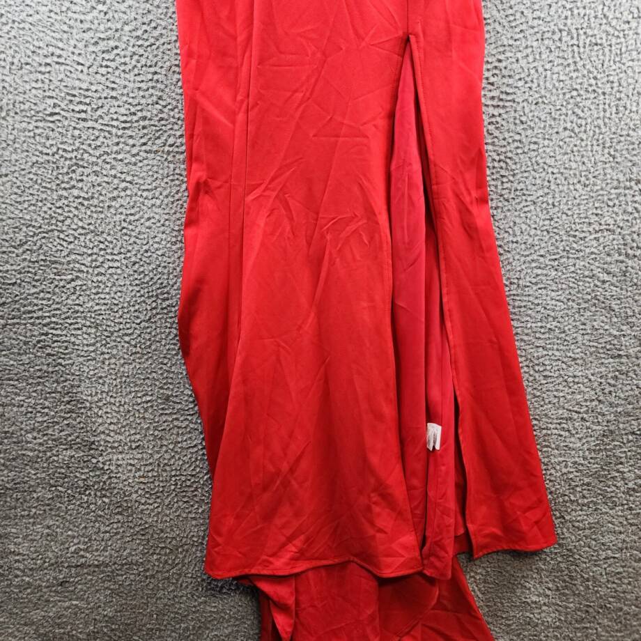 Jarlo Deep V-Neck Gown Women's 8 Red Side Slit Spaghetti Strap Back Zip Closure
