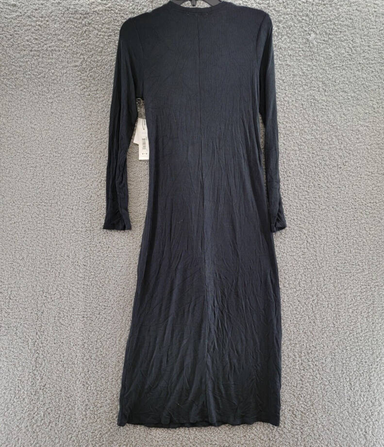 Three Dots Karen Dress Women's S Black Tie Waist Round Neck Long Sleeve Pullover