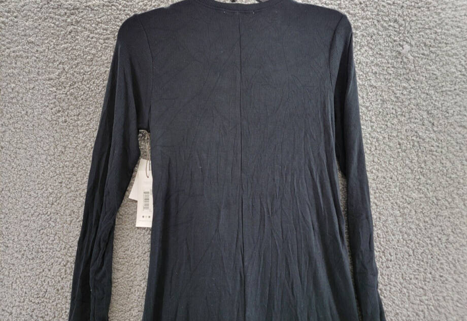 Three Dots Karen Dress Women's S Black Tie Waist Round Neck Long Sleeve Pullover
