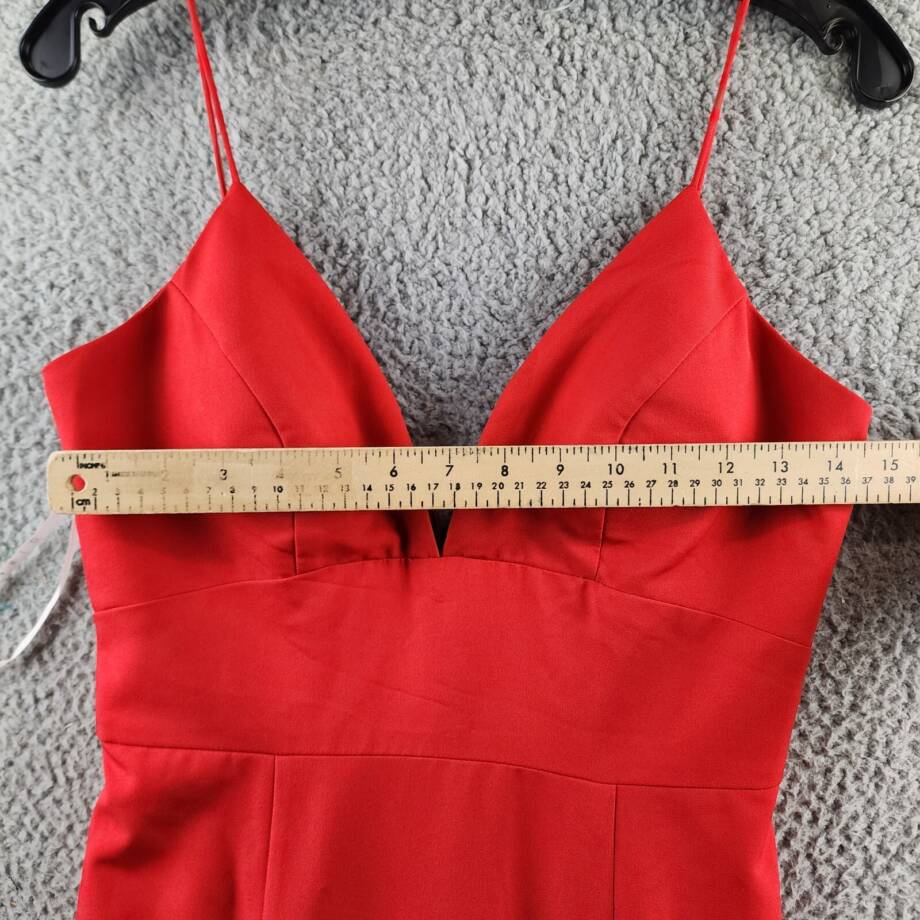 Jarlo Deep V-Neck Gown Women's 8 Red Side Slit Spaghetti Strap Back Zip Closure