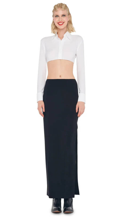 Norma Kamali High-Waist Side Slit Long Skirt Women's XS/29 Black Pull On Style~