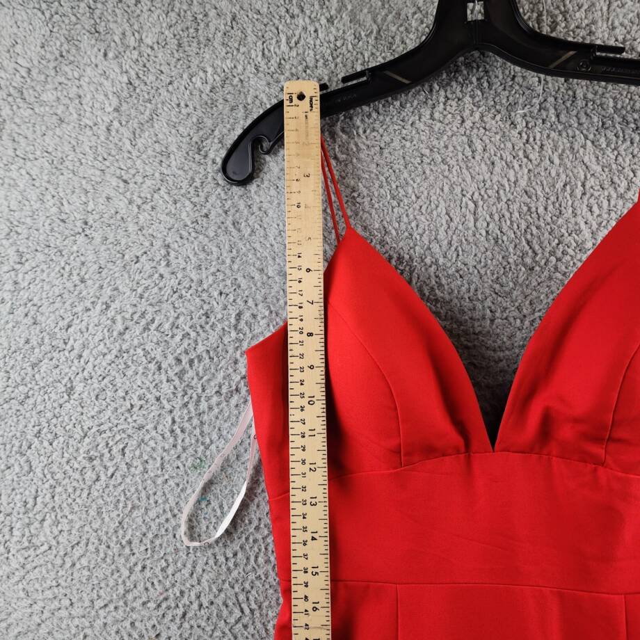 Jarlo Deep V-Neck Gown Women's 8 Red Side Slit Spaghetti Strap Back Zip Closure