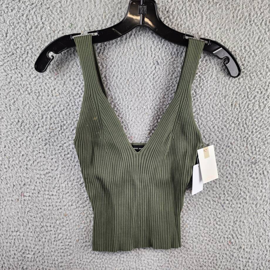 Good American Shine Rib Sleeveless Tank Top Women's M Fatigue Pullover Style~