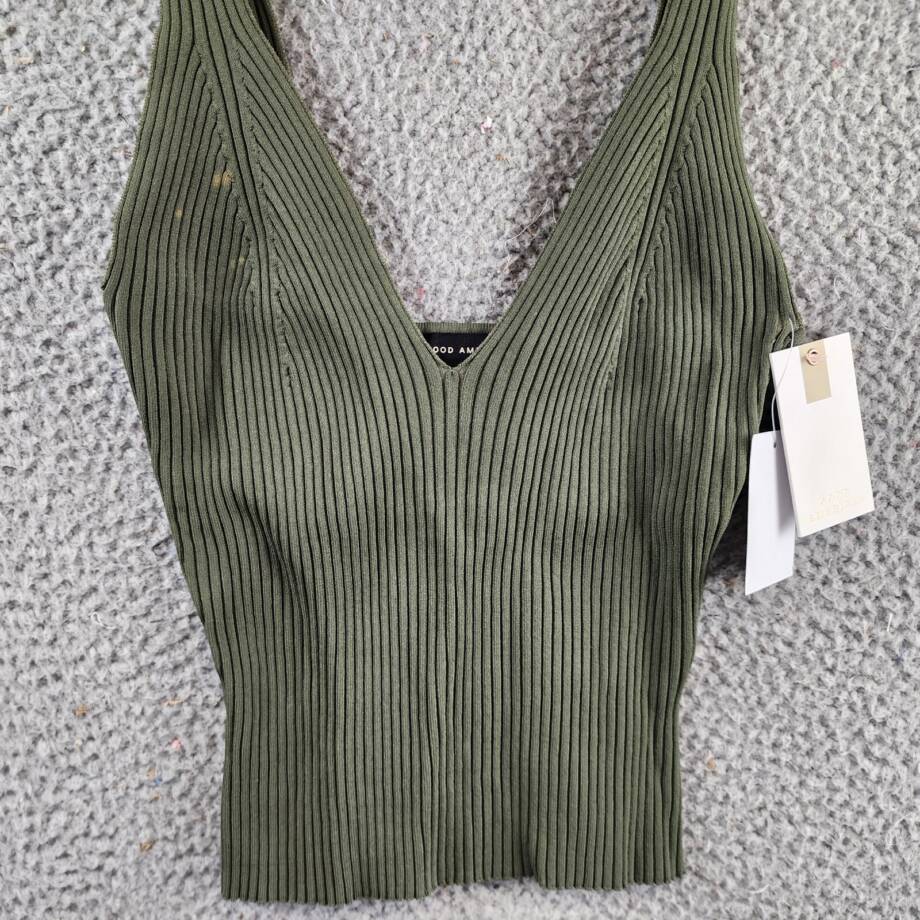 Good American Shine Rib Sleeveless Tank Top Women's M Fatigue Pullover Style~