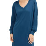 Three Dots V-Neck T-Shirt Dress Women's L Moonlit Ocean Long Sleeve Pullover