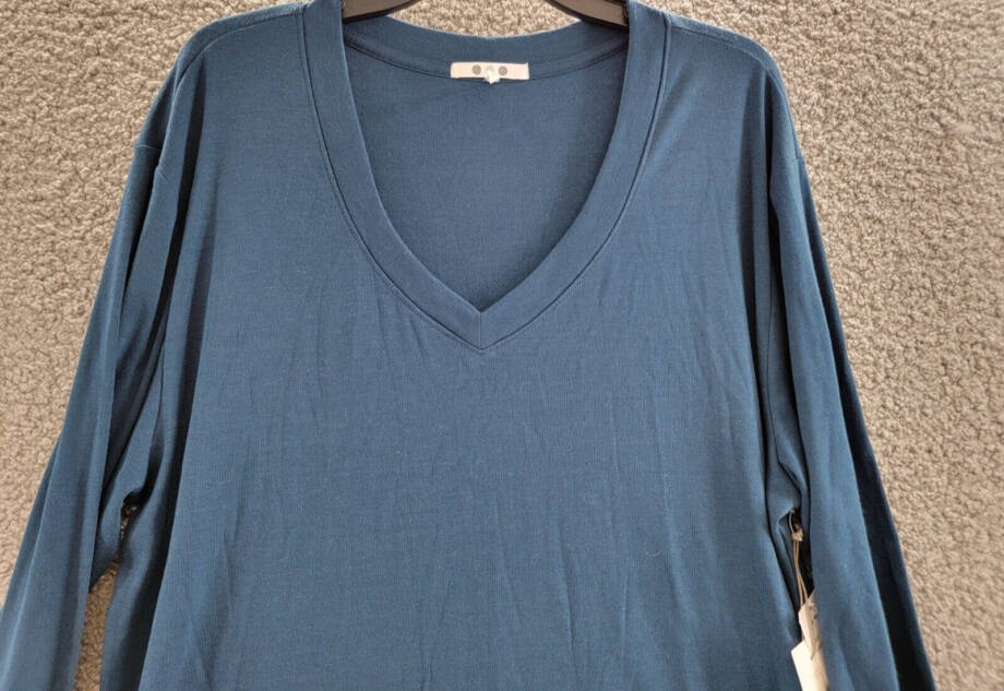 Three Dots V-Neck T-Shirt Dress Women's L Moonlit Ocean Long Sleeve Pullover