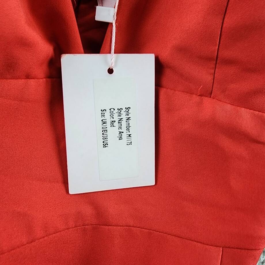 Jarlo Deep V-Neck Gown Women's 8 Red Side Slit Spaghetti Strap Back Zip Closure