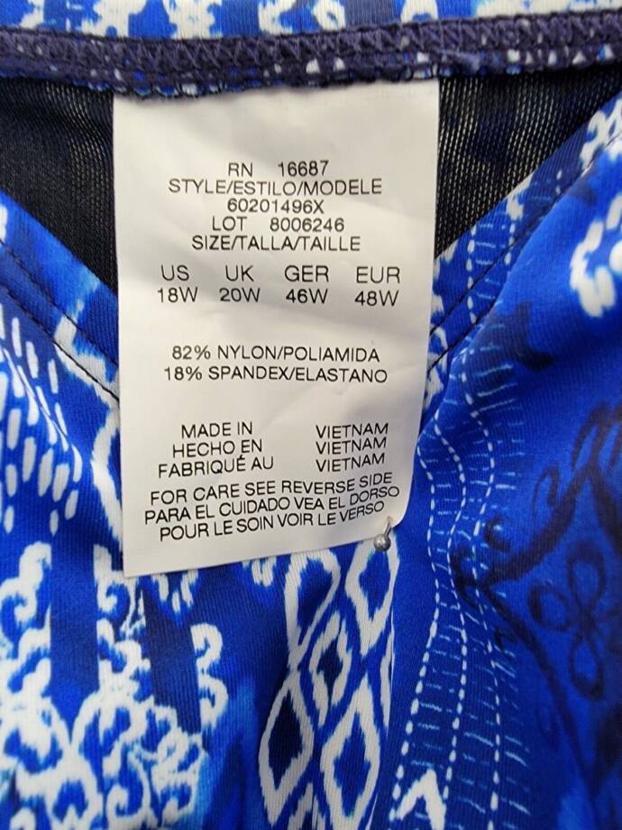 ShapeSolver by Penbrooke Plus Size Triple Tier Swim Dress Women's 18W Blue/White