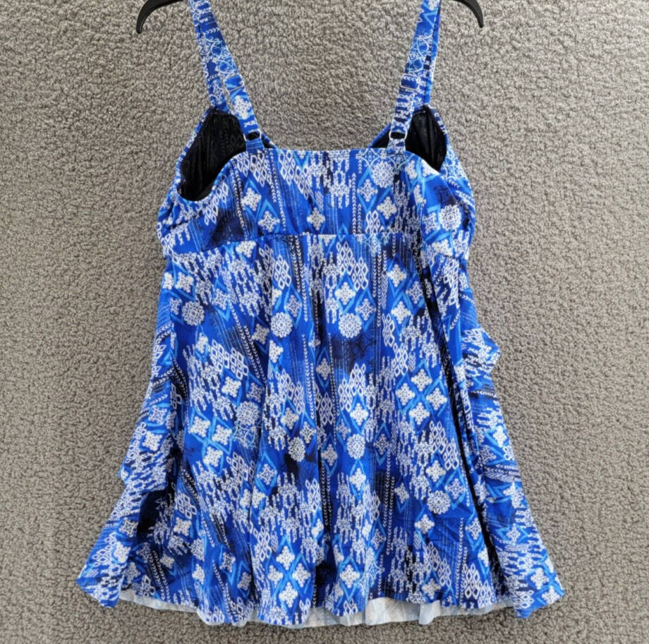 ShapeSolver by Penbrooke Plus Size Triple Tier Swim Dress Women's 18W Blue/White