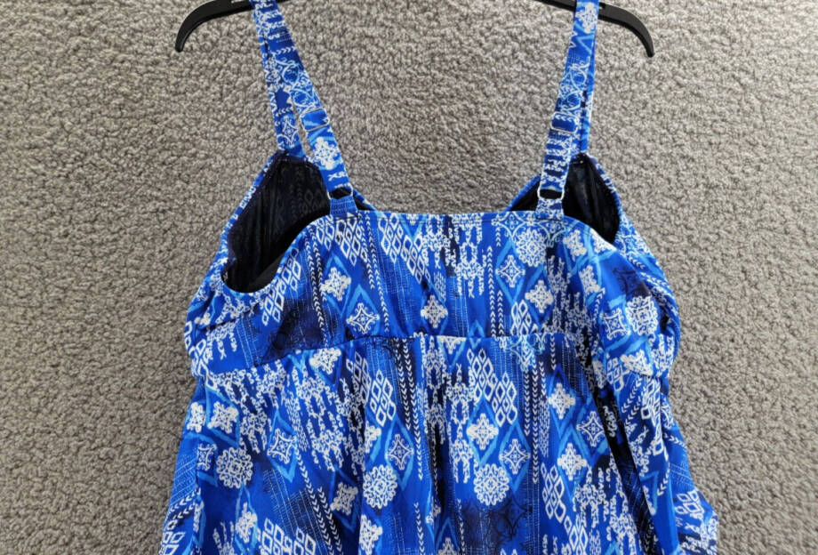 ShapeSolver by Penbrooke Plus Size Triple Tier Swim Dress Women's 18W Blue/White