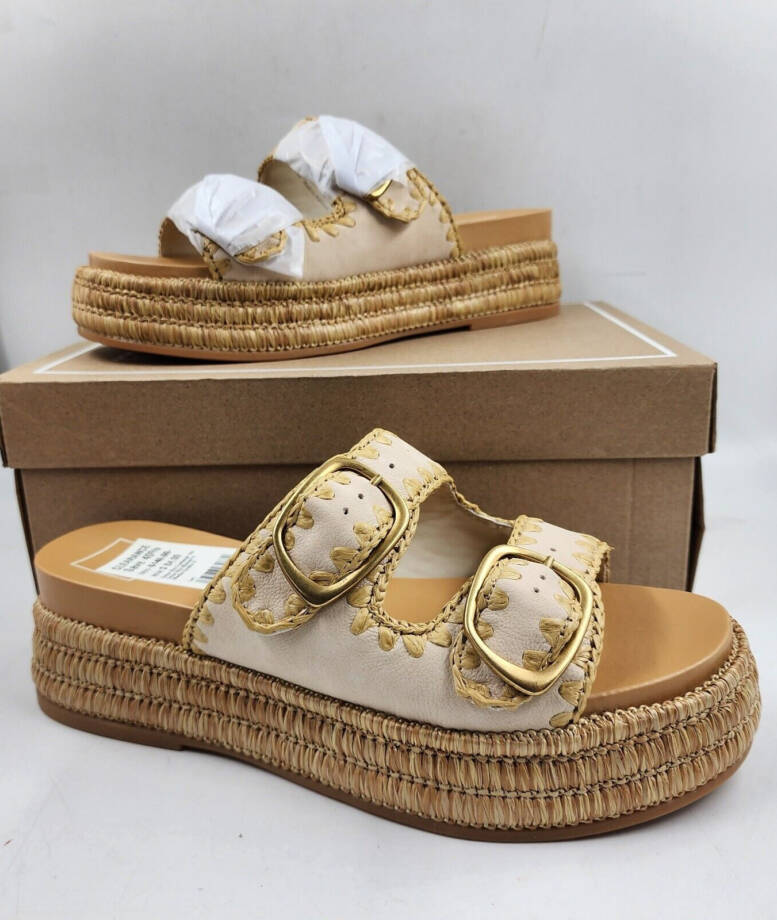 Dolce Vita Wanika Double Buckle Espadrille Platform Sandals Women's 9.5 Sand