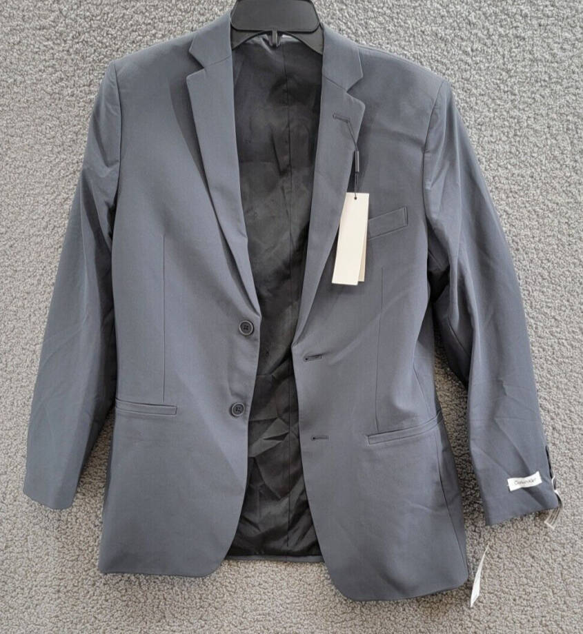 Calvin Klein Slim-Fit Stretch Performance Suit Jacket Big Boys 18 Dark Gray~
