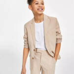 Calvin Klein Stretch Sharkskin Jacket Big Boys 16 Light Khaki Button Front L/S