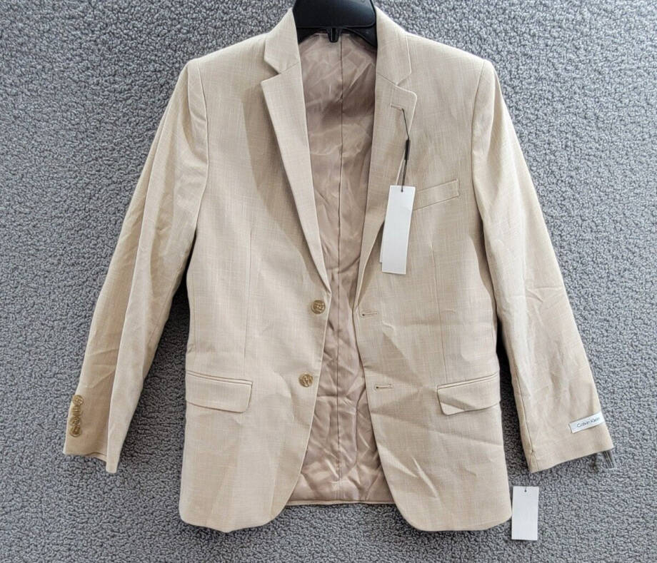 Calvin Klein Stretch Sharkskin Jacket Big Boys 16 Light Khaki Button Front L/S