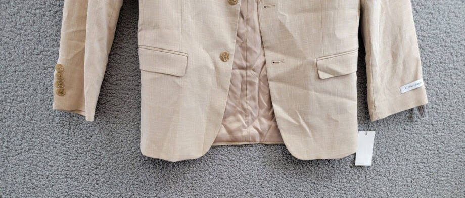 Calvin Klein Stretch Sharkskin Jacket Big Boys 16 Light Khaki Button Front L/S