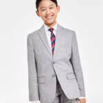 Tommy Hilfiger Brushed Herringbone Jacket Big Boys 20 Dark Gray Button Front L/S