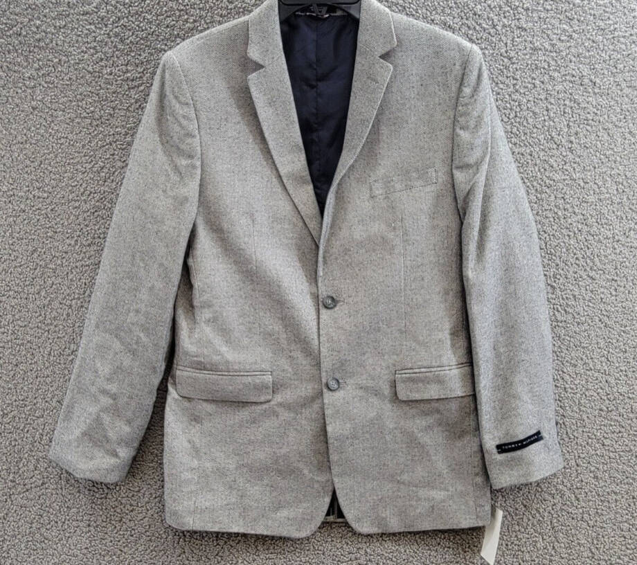 Tommy Hilfiger Brushed Herringbone Jacket Big Boys 20 Dark Gray Button Front L/S