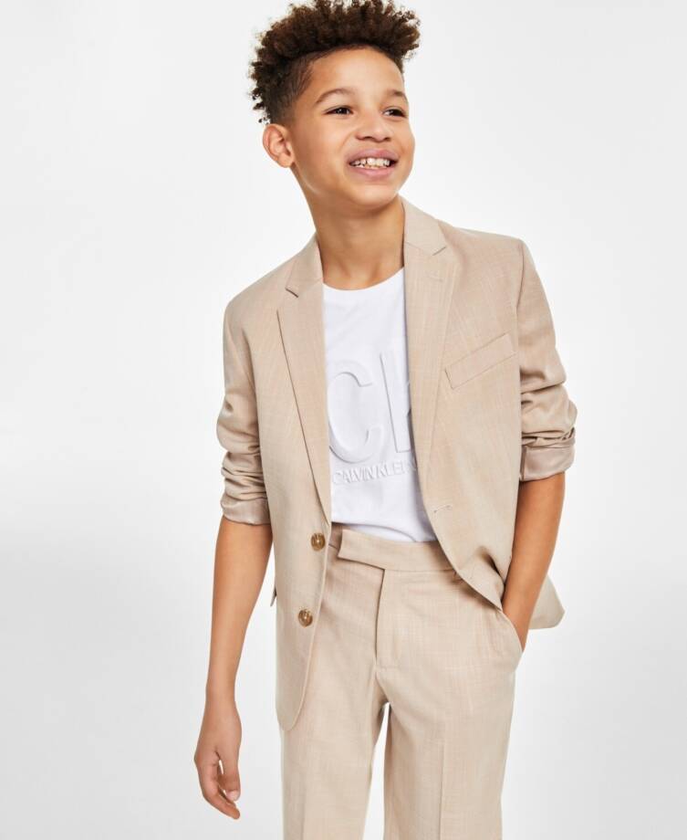 Calvin Klein Notch Collar Blazers Boys' 20 Light Khaki Two Button Closure L/S~