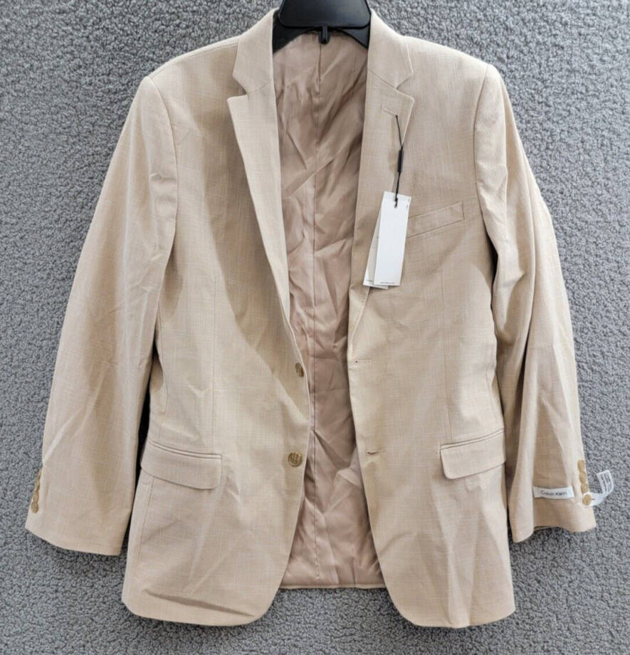 Calvin Klein Notch Collar Blazers Boys' 20 Light Khaki Two Button Closure L/S~