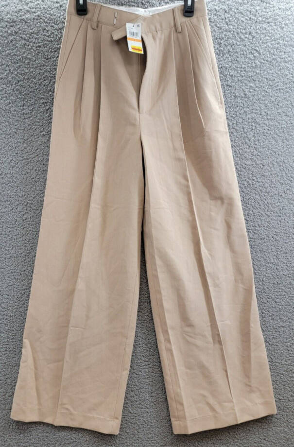 ASTR the Label Milani Wide-Leg Pleated Pants Women's S Taupe Hook & Bar Closure~