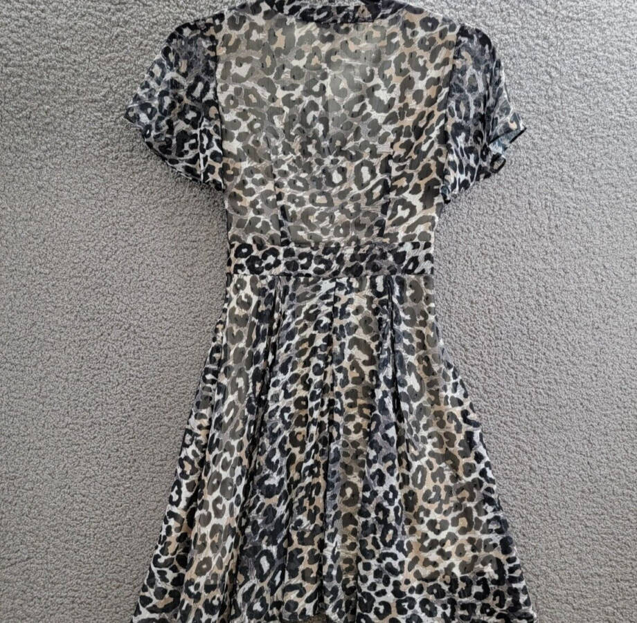 GUESS Felicia Flutter-Sleeve Flare Dress Women's XS Black Combo Printed V-Neck