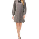 CeCe Embellished Bow Long-Sleeve Sweater Dress Women's XL Smoke Gray Pullover