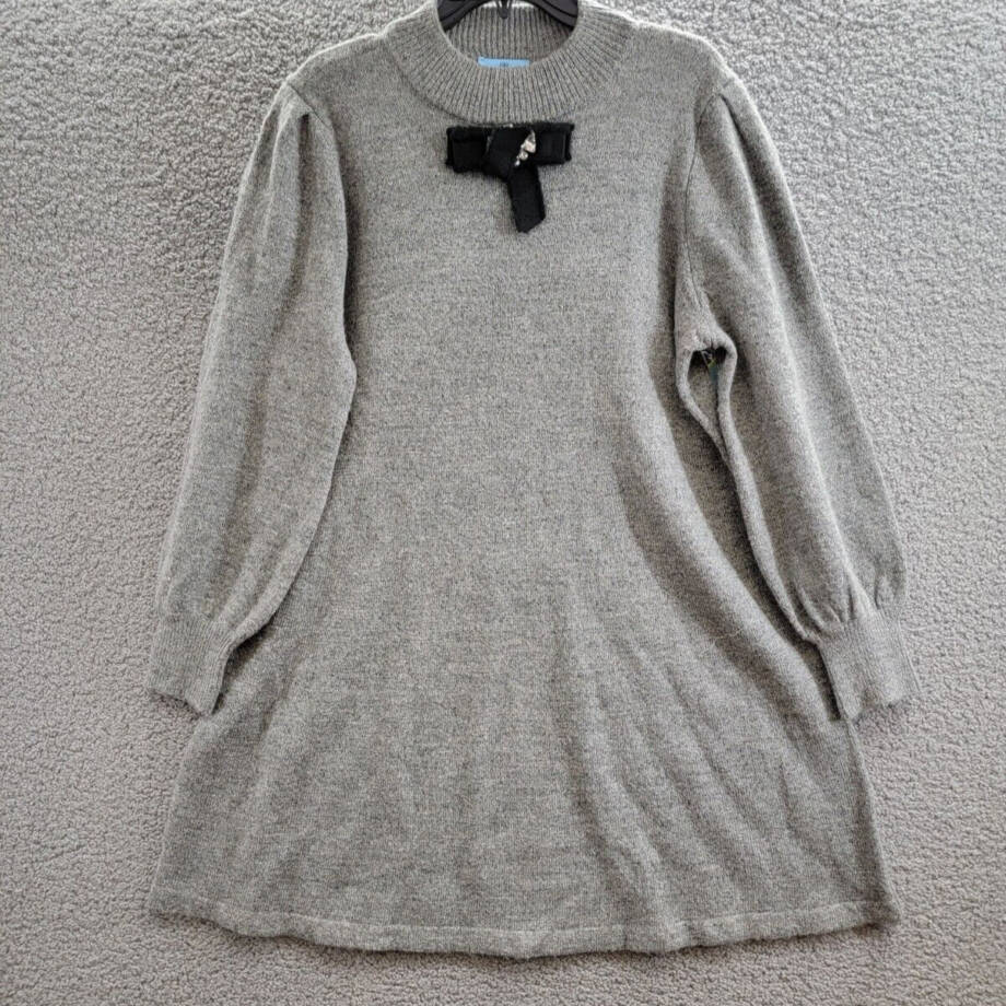 CeCe Embellished Bow Long-Sleeve Sweater Dress Women's XL Smoke Gray Pullover