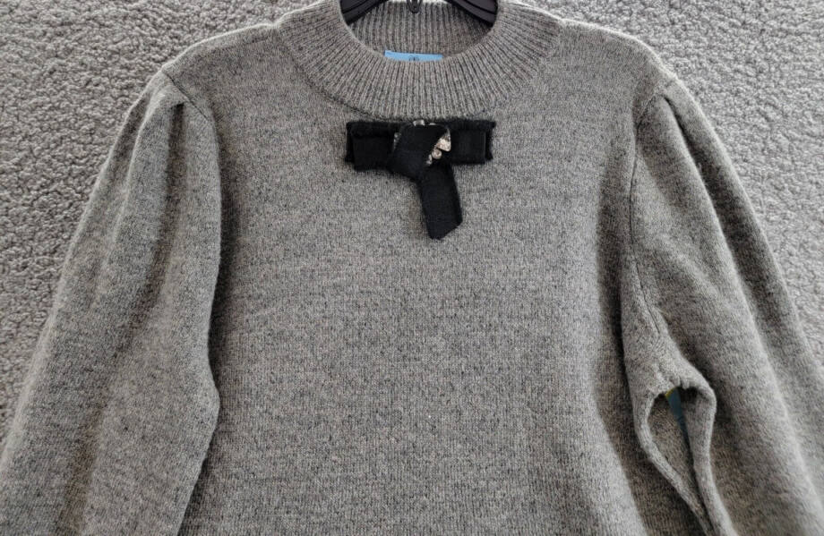 CeCe Embellished Bow Long-Sleeve Sweater Dress Women's XL Smoke Gray Pullover